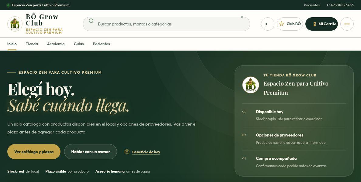 Página pública de BO Growshop